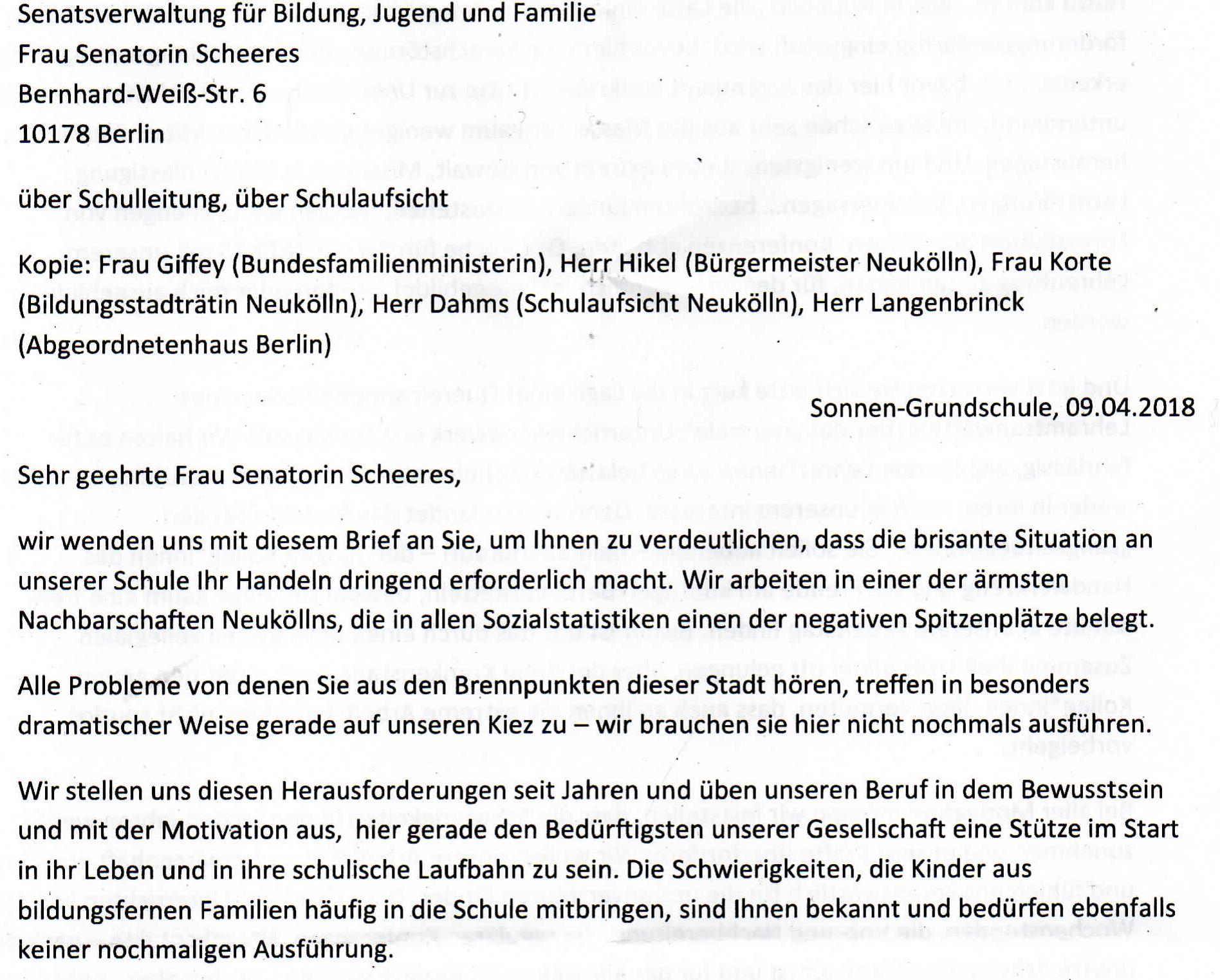 Brandbrief An Die Berliner Bildungssenatorin Schulforum Berlin